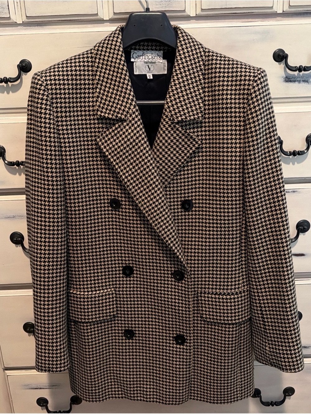Vintage Valentino Miss V Houndstooth Wool Blazer Italy 8 42 Black Camel